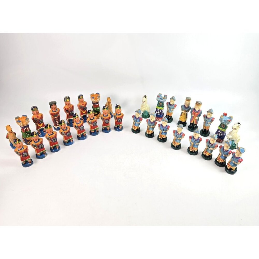 Vintage Chess Pieces No Board Incas vs Conquistadors Complete Aztec Mayan